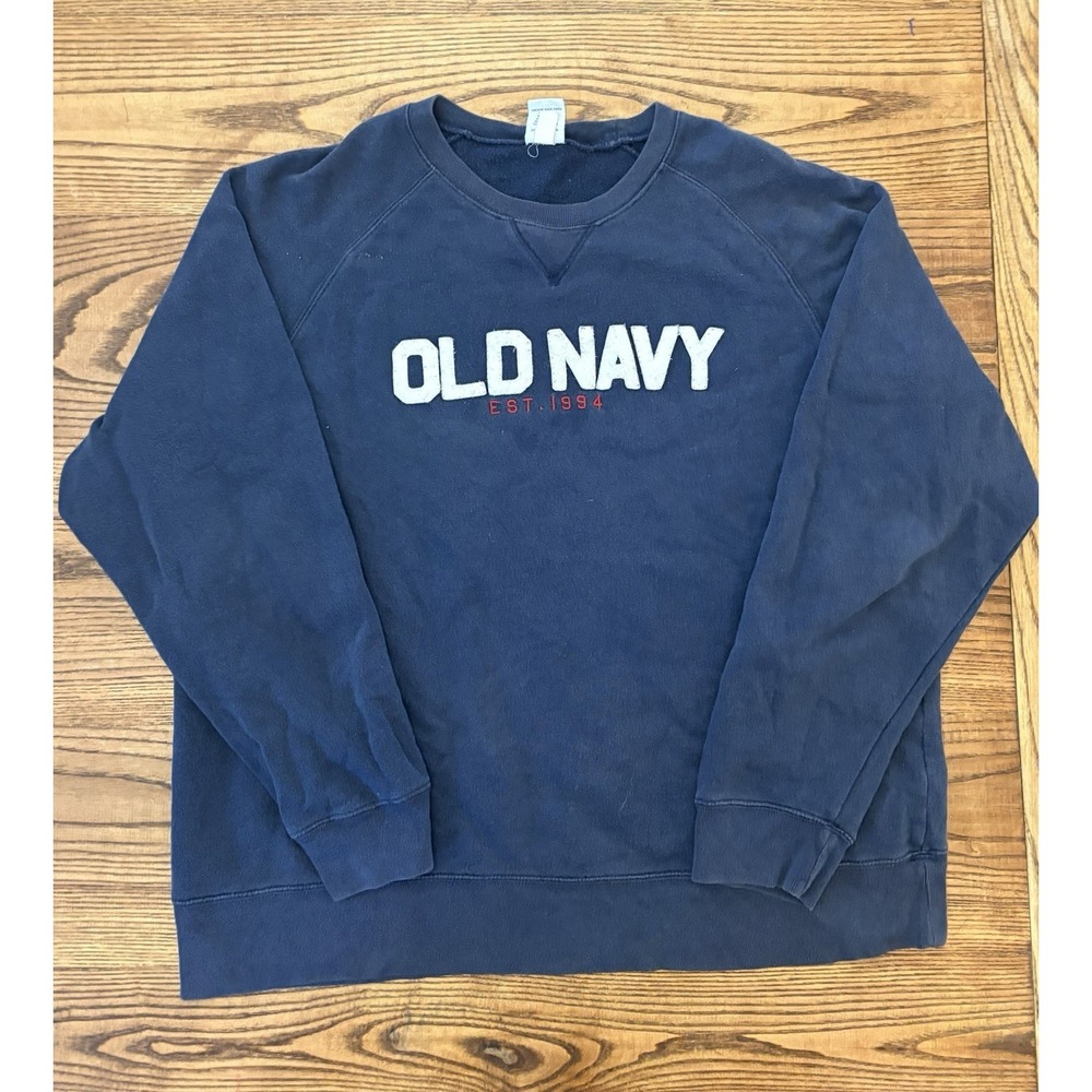 Vintage‎ 90s Old Navy Men's XL Navy Spell Out Faded Crewneck Sweatshirt